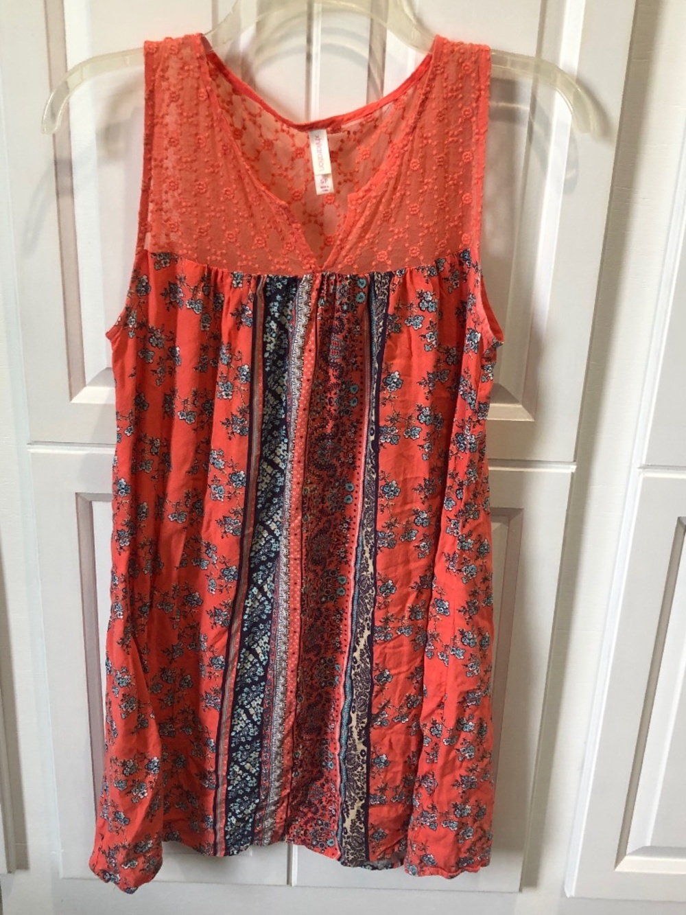 Xhilaration Women's Coral Long Floral Sleeveless  Tunic Top Shirt Small